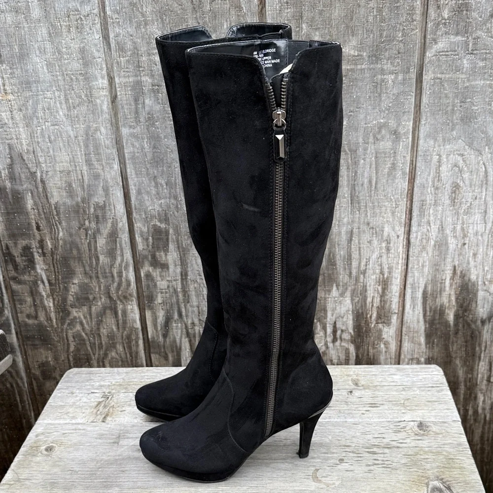Liz Claiborne Eldridge Black Suede Knee High Boots Size 6